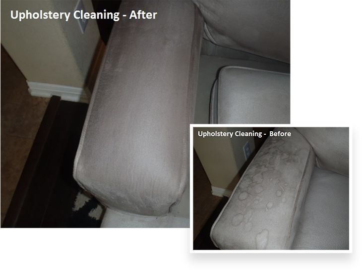 A before and after picture of the upholstery cleaning process.